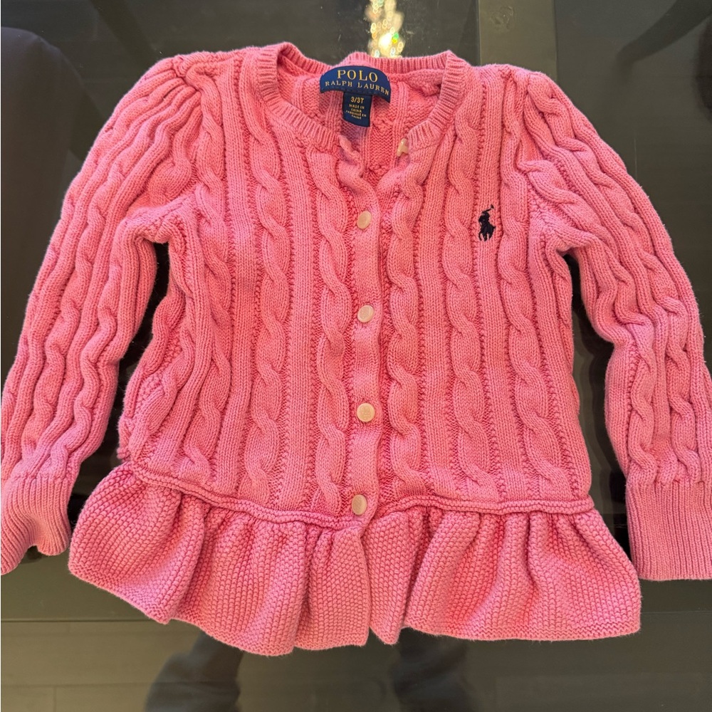 Polo by Ralph Lauren Kids Pink Cable-Knit Peplum Sweater